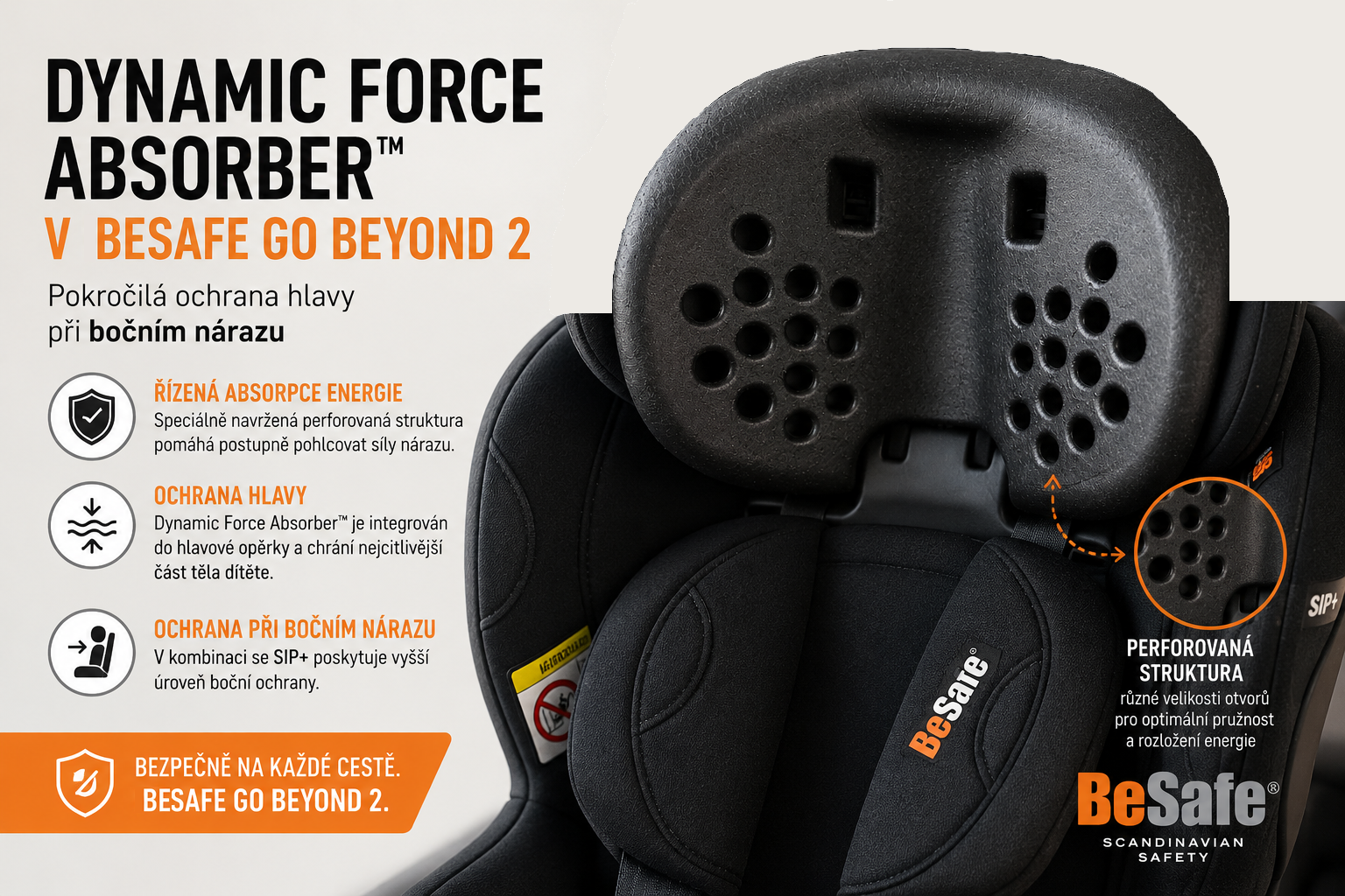 Dynamic Force Absorber™ v hlavové opěrce autosedačky BeSafe Go Beyond 2