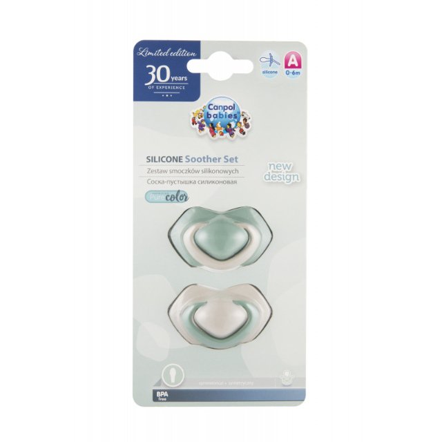 Canpol babies set symetrických silikonových dudlíků 6-18m PURE COLOR B > varianta zelený