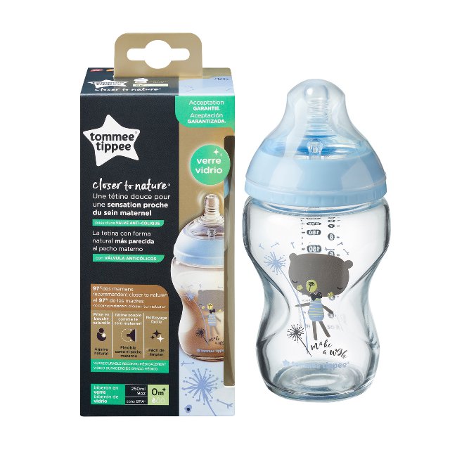 Tommee Tippee KOJENECKÁ LÁHEV C2N 250ML SKLENĚNÁ POTISK BLUE, 0M+