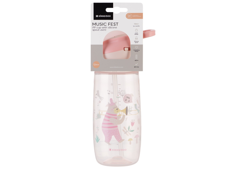 Hrnek se silikonovým pítkem 450ml 12m+ Music Fest Pink