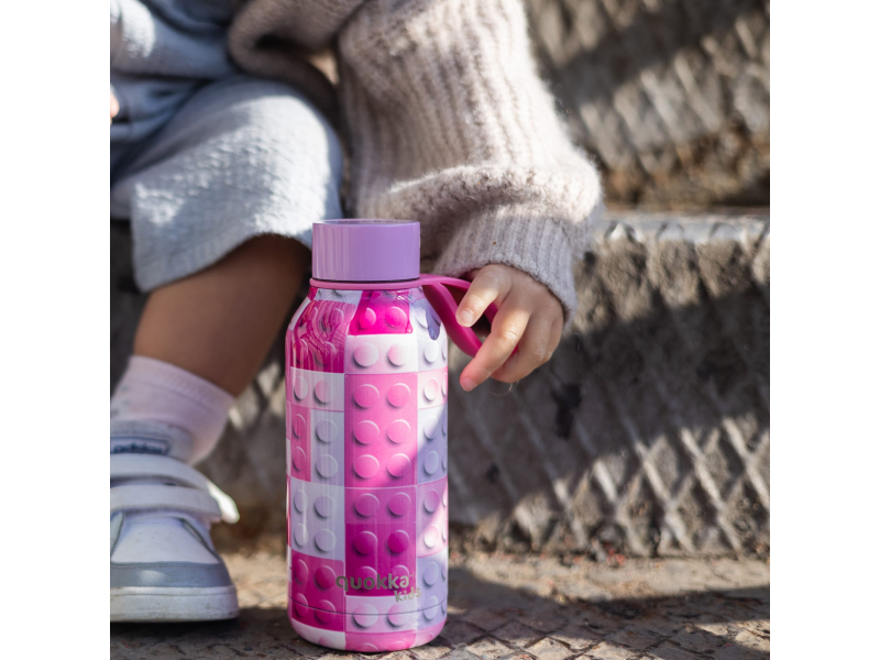Nerezová termoláhev Solid Kids s poutkem Pink Bricks 330 ml