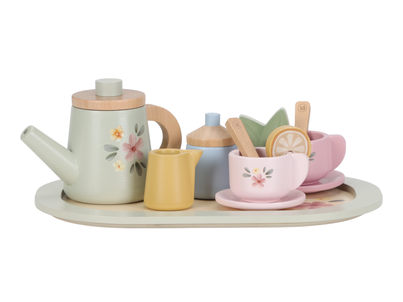 Čajový set dřevěný s květinovým potiskem
