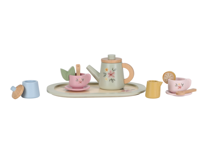 Čajový set dřevěný s květinovým potiskem