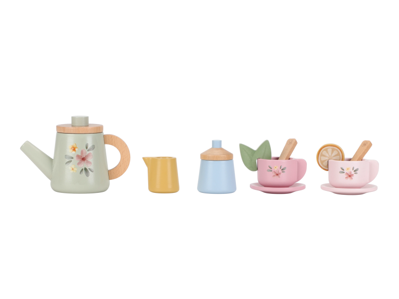 Čajový set dřevěný s květinovým potiskem