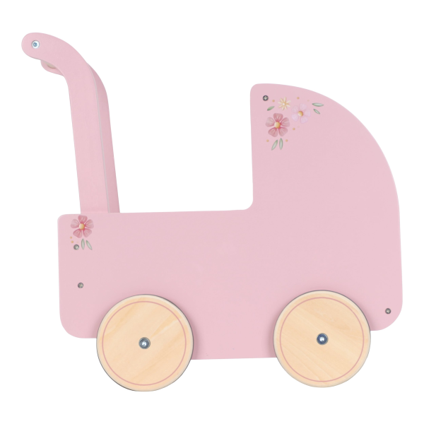 Kočárek pro panenky dřevěný s peřinkou Pink