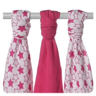 Xkko Bambusové pleny BMB 70x70 - Little Stars Magenta MIX 3ks