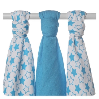 XKKO Bambusové pleny BMB 70x70 - Little Stars Cyan MIX 3ks