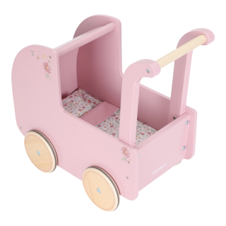 Kočárek pro panenky dřevěný s peřinkou Pink
